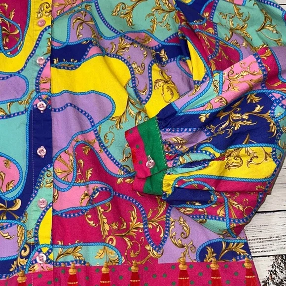 New York & Company Vibrant Multicolor Puff Sleeves Blouse Sz. L - Picture 6 of 8